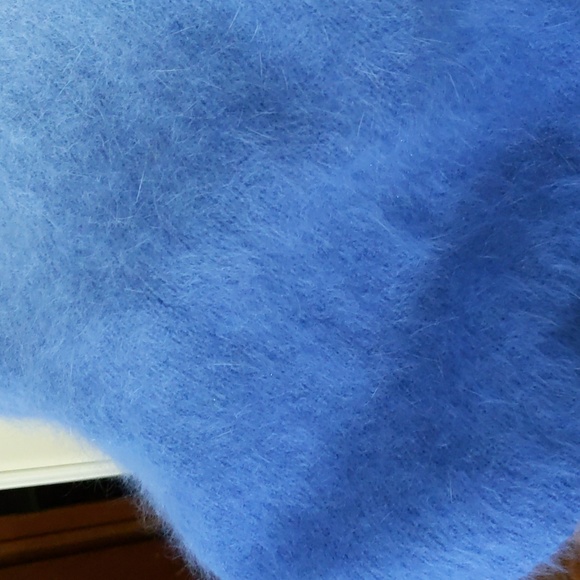 Denise| Blue Fluffy Sleeveless Cowl Neck Sweater Angora Blend - Picture 3 of 9